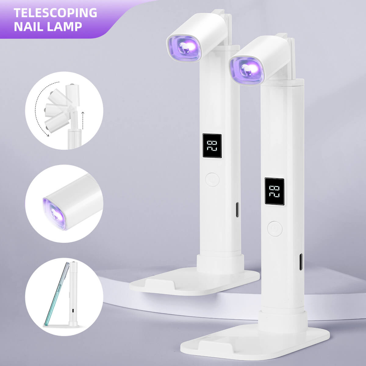 Telescoping Hands-Free UV LED Nail Lamp with Phone Stand