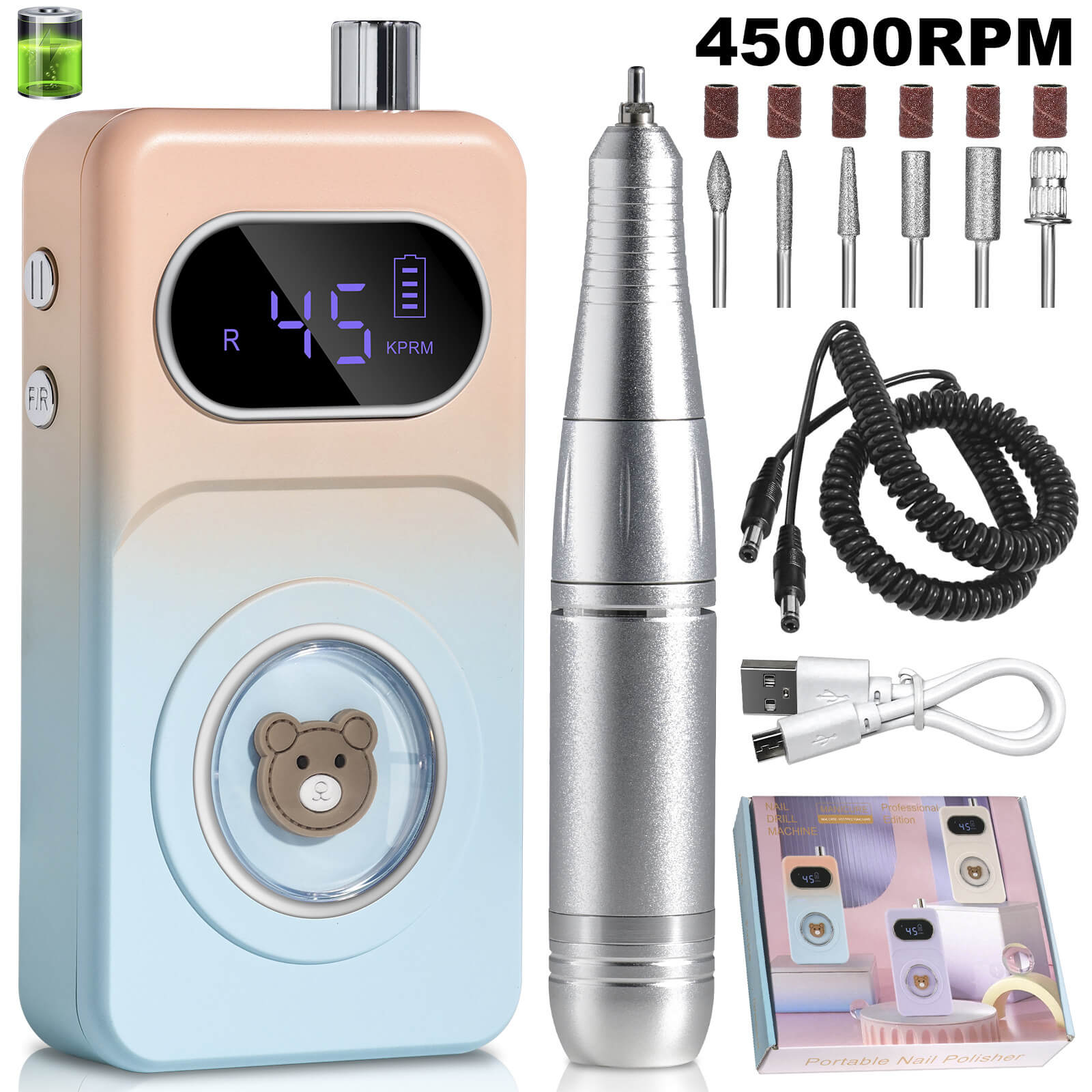 Cute Bear Rechargeable Nail Drill for Acrylic Gel