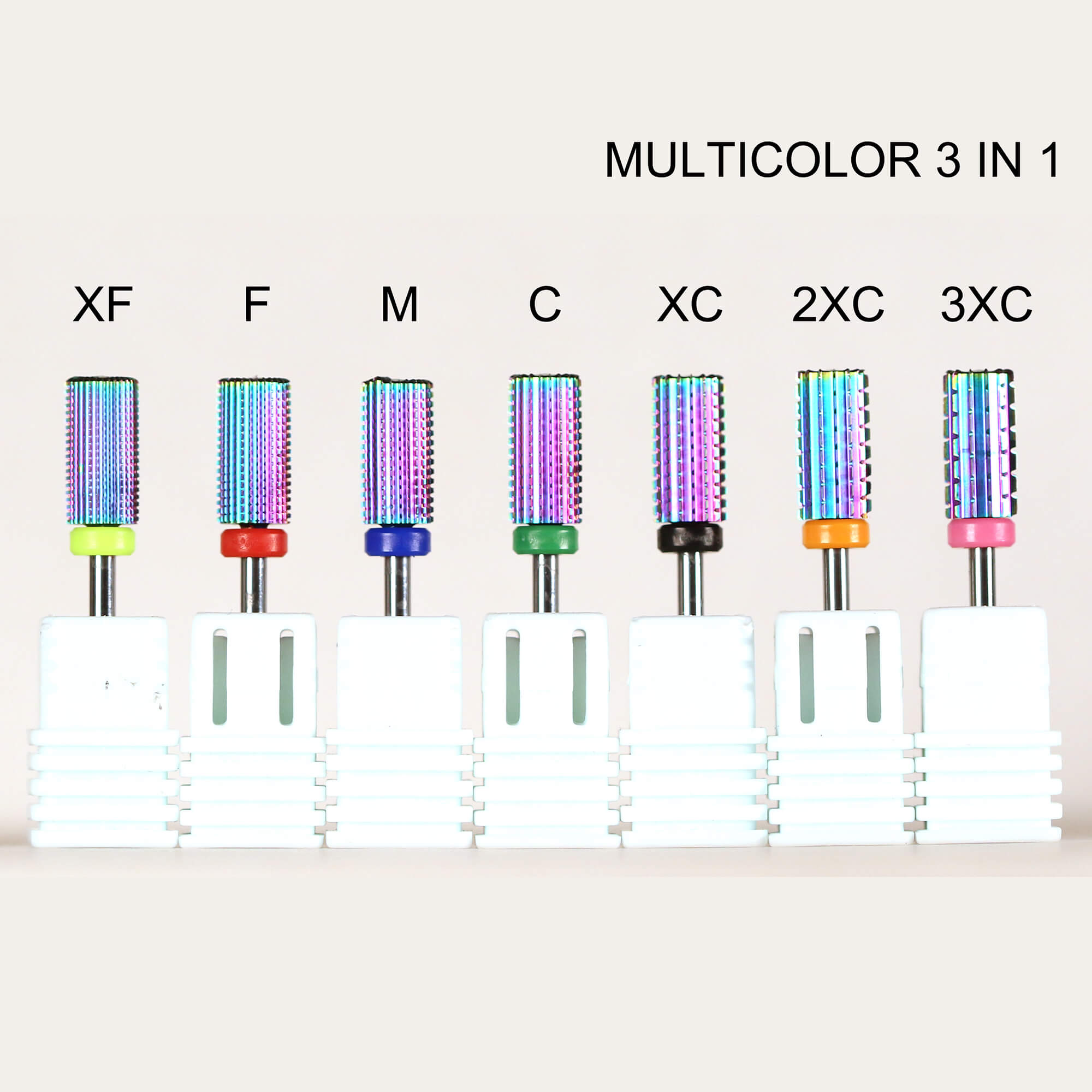 Multicolor 3-in-1 Tungsten Carbide Nail Drill Bits