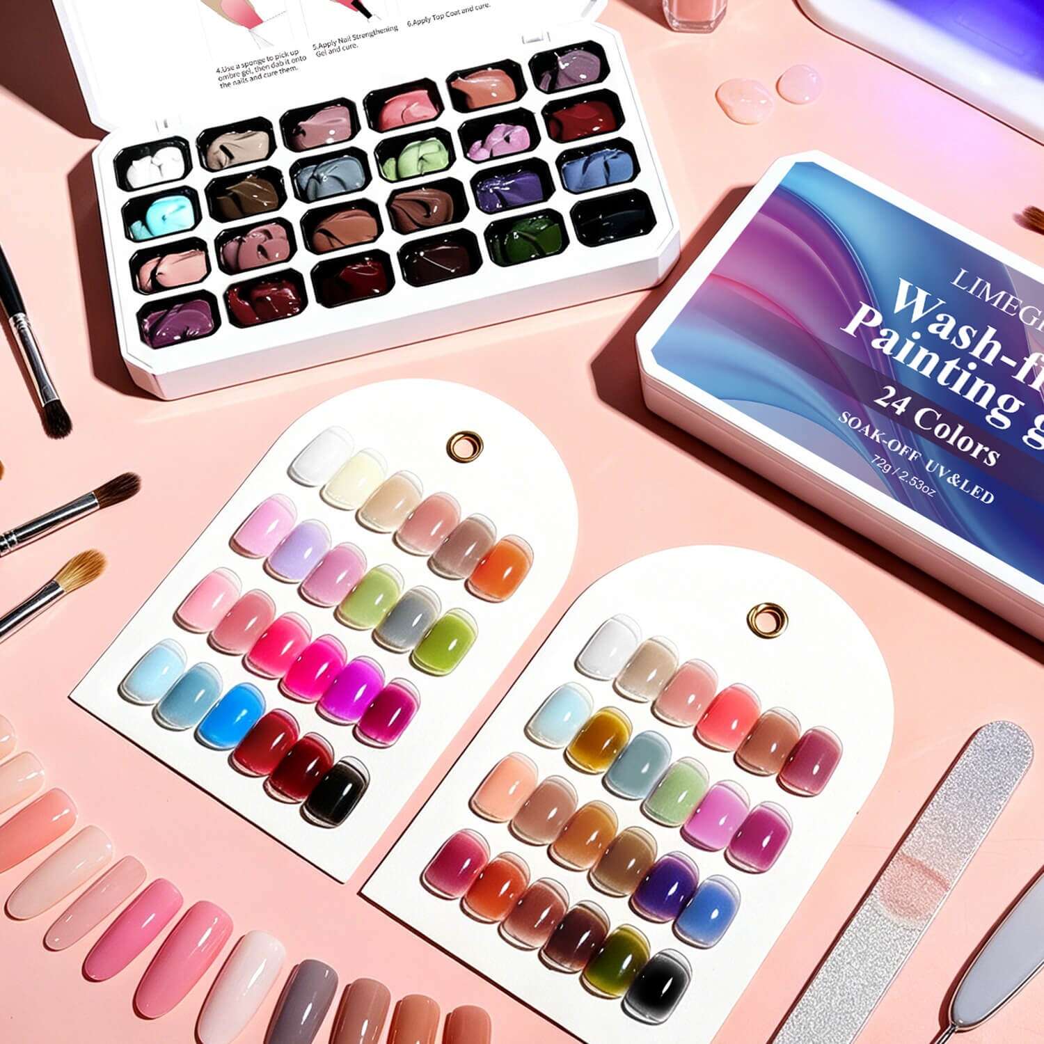 24 Colors Wash-Free Solid Nail Painting Gel Palette