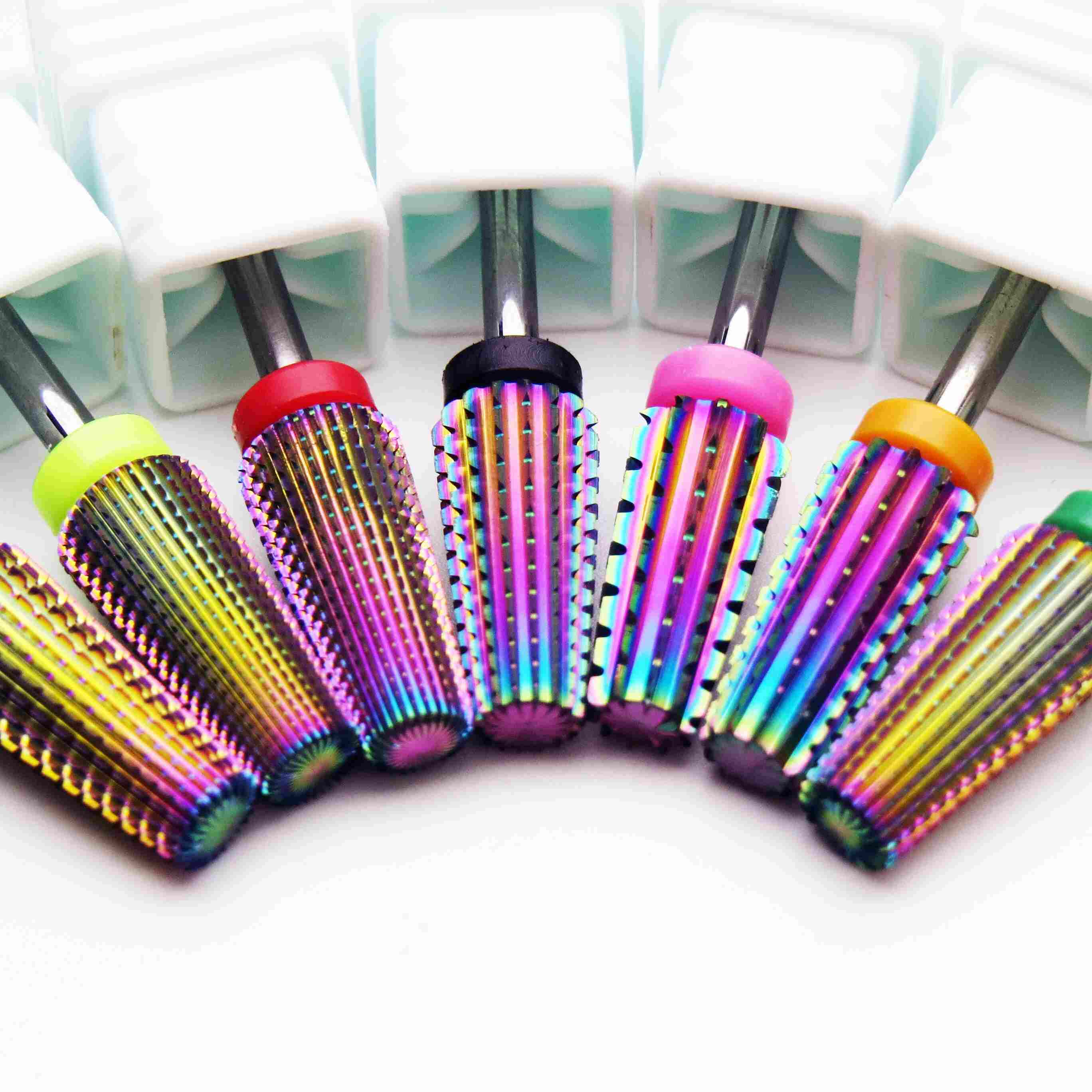 7PCS Rainbow Tapered Nail Drill Bits Set