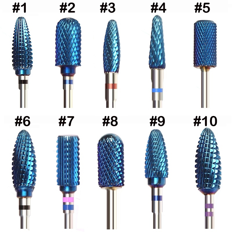 10pcs Blue Coated Tungsten Carbide Nail Drill Bits Set