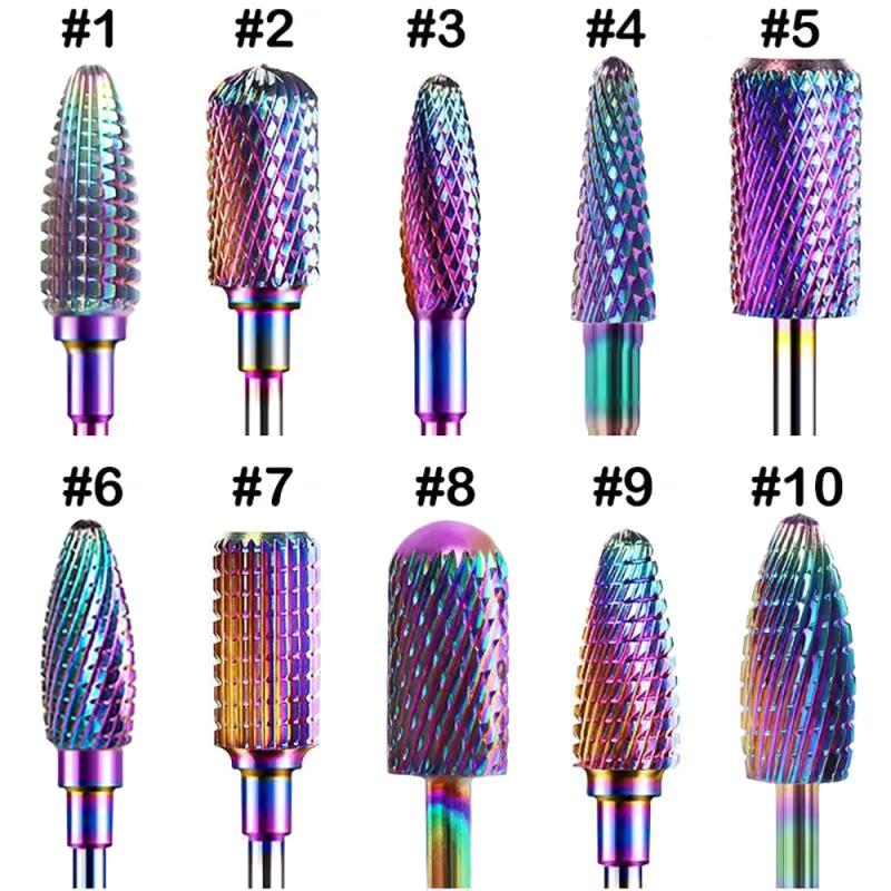 Hot Sale Rainbow Color Tungsten Carbide Nail Drill Bits (10pcs Set)